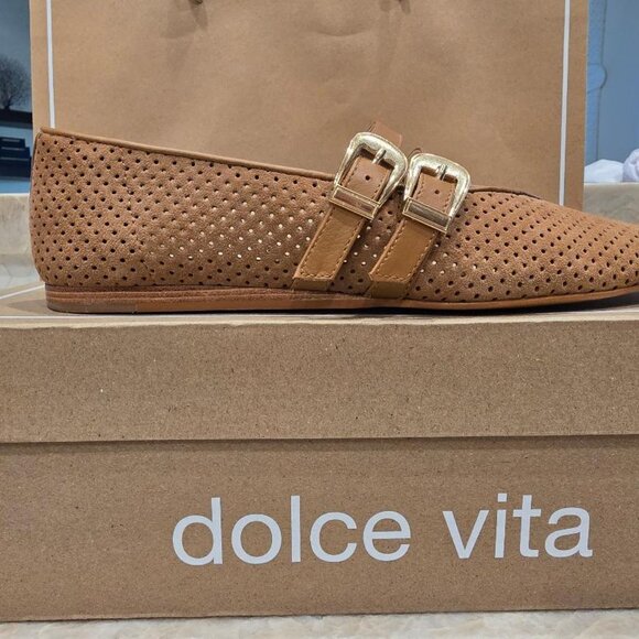 Dolce Vita WORN ONCE Baylee Ballet Flats Pecan Perforated Suede Mary Jane EUC - Picture 4 of 11